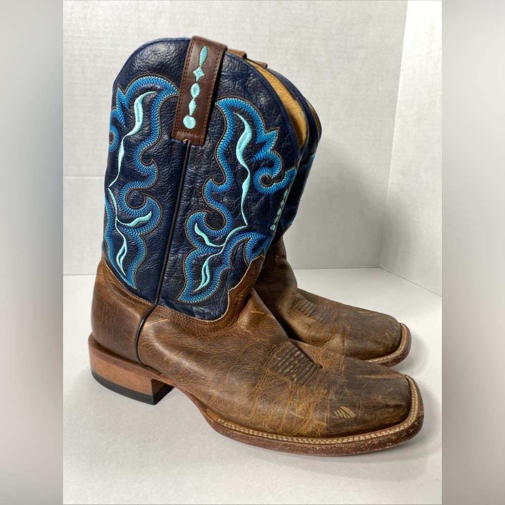 Cody James MEN’S BLUE LEATHER EMBROIDERED SQUARE TOE BOOTS 10.5 GUC